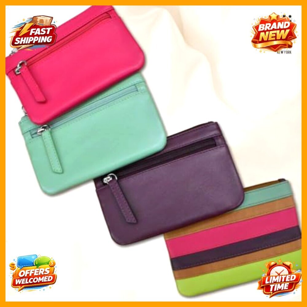 Mini Leather Coin Purse with RFID Protection, Key Ring, Zip Closure - Picture 5 of 5